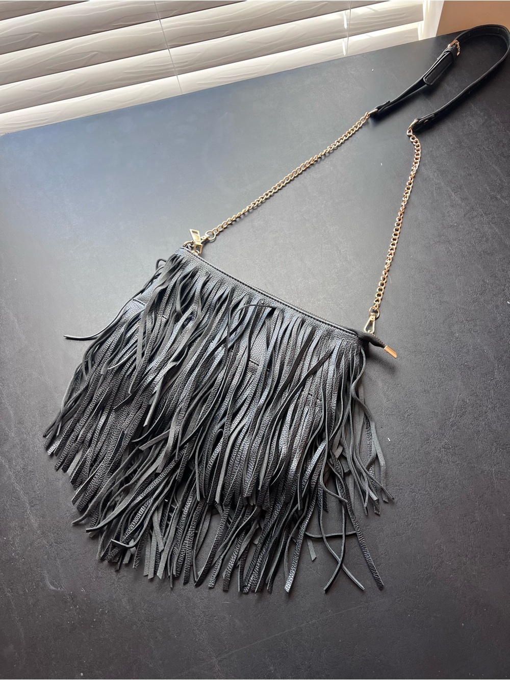 Urban Expressions Black Fringe Crossbody with Gold Chain